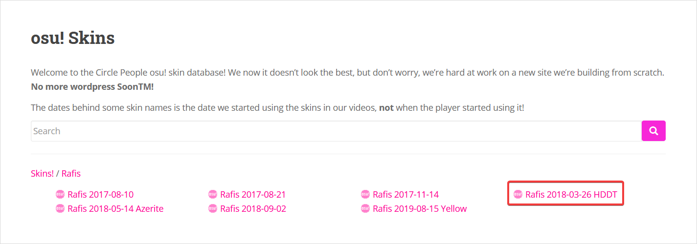 the Circle People page for downloading the Rafis skin.